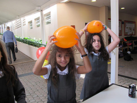 Girls with balloon static friction